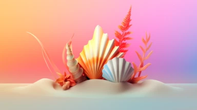 3d abstract summer nature beach object clipart with Gradient Color Overlay Background, minimal, soft color, artistic, high resolution, 8K, Canon 5d Mark IV 35mm IS F1.4 lens,