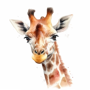 happy sweet Baby Giraffe - Giraffa camelopardalis clipart , original hand drawing, watercolor, understated and flawless coloring image, realistic image , white background, realistic painting, portrait without writing