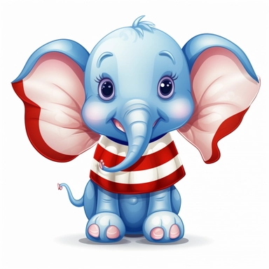 red white and blue cute happy elephant in a flag clipart isolated on a white background