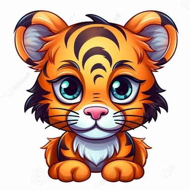 cute tiger with beautiful eyes simple detail cartoon clipart