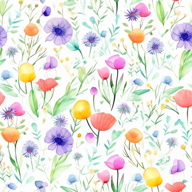 flora, flowers, Watercolor, vector, white background, clipart, Seamless patterns, repeating patterns design, flat illustration, outlined , Vector, 4K, Art station, digital print, highly detailed clean, A detailed illustration a field,3D vector art, cute and quirky, fantasy art, watercolor effect, bokeh, Adobe Illustrator, hand-drawn, digital painting, low-poly, soft lighting, bird's-eye view, isometric style, retro aesthetic, focused on the character, 4K resolution, vector image, photorealistic 