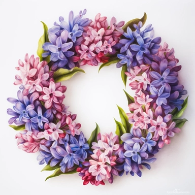 Watercolor Painting of beautiful multi - headed Hyacinth Wreath FLOWERS on white background DETAILED ILUSTRATION, Flora Design Patterns, Flemish Baroque by Rachel Ruysch, Behance, Rococo, Intricate Detailed, Soft Light Effect, Oil Paint Strokes, Light Academia Aesthetic Flowers, Lighting cinematic, all shown shimmering stamens, tyndall light, texture, colorful, 8k, fantasy, ray tracing, vivid, spectacular lighting, octane rendering, highly detailed, ultra - realistic, white background, clipart