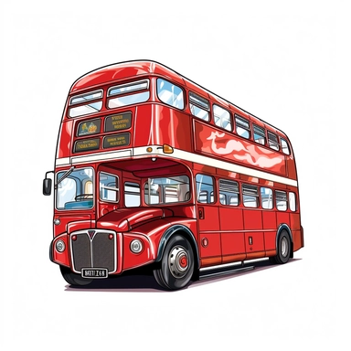 A classic double-decker bus clipart against a white background. The illustration showcases an iconic double-decker bus with a vintage design and historic appeal. The bus features a bold red color, distinctive windows, and a charming British aesthetic. The white background adds a modern touch, creating a clean and contemporary look. The lighting is soft and even, highlighting the bus's features and vintage allure. The atmosphere exudes a sense of nostalgia and urban charm.