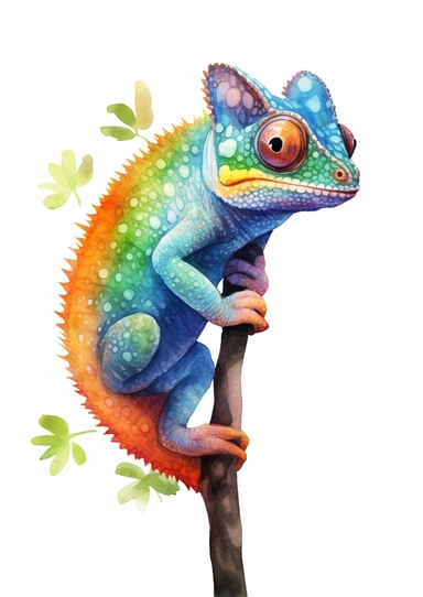 watercolor clipart, a cute baby Chameleon, full body, Pastel, luminous, glowy, illustration, simple, pencil drawn, vivid colors, by amy sol and magali villeneuve and susan bourdet and ross tran, intricate, illustration, 8k, png, isolated on white background