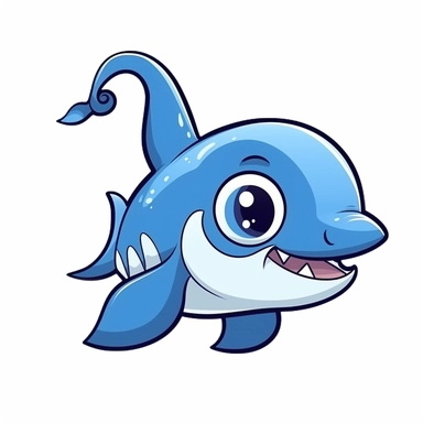 Realistic baby cute shark clipart, simple, blue, white, isolated on white background, 2D, cartoon style, jouicy color, 4k