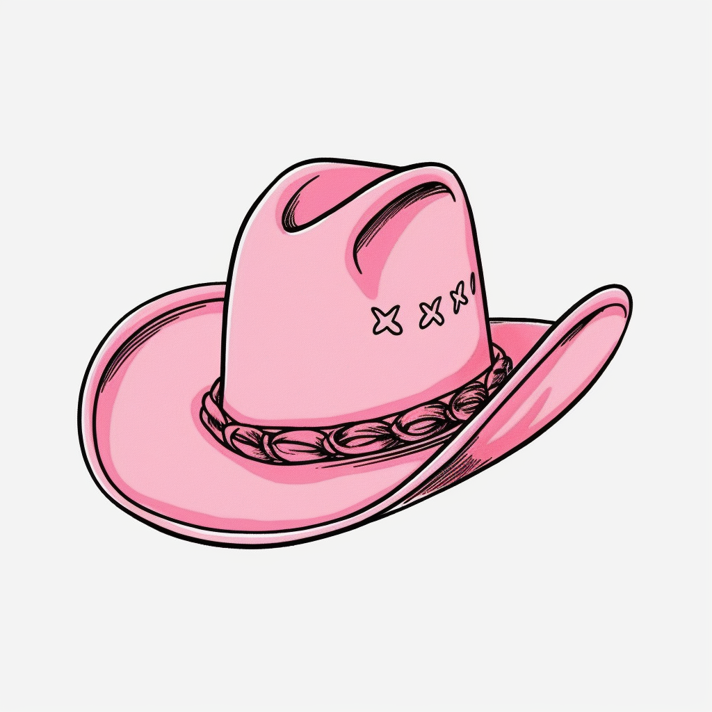 cowgirl hat doodle, hand drawn simple pink cowgirl hat, white ...