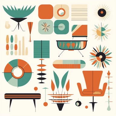 Mid Century Design Clipart, Vector, Decal, Atomic Colors, Shapes