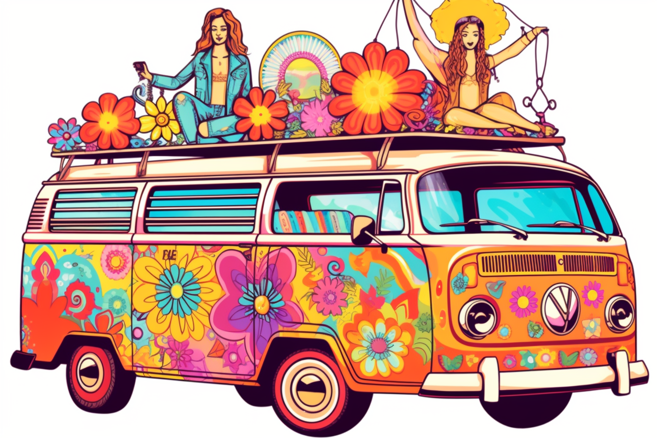 Colorful Retro Groovy 1970s Clipart, Watercolor - Clip Art Library