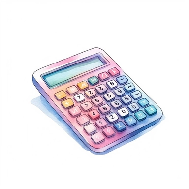 isolated illustration on a white background, a school calculator , Clipart, watercolor, realistic, fussy cuts, hdr, 32K, photo expert quality, watercolor realistic, hyperrealistic and highly detailed , soft pastel pink and blue colors, girly romantic style--no shadow