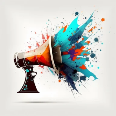 a megaphone with screaming mouth, clipart style, on white background