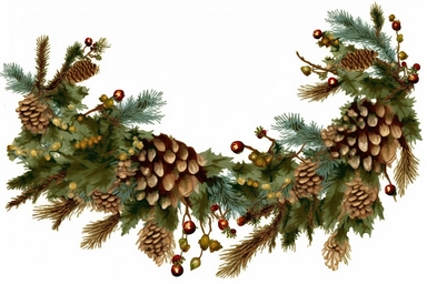 Christmas garland with pinecones, clipart style