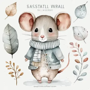 Watercolor Mouse Clipart PNG, Winter Animals Clipart, Nursery Clipart Commercial Use Clipart, Templett, Corjl & Canva Friendly