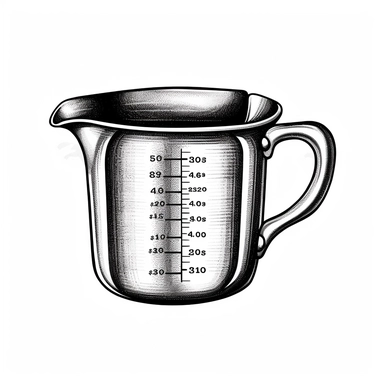 measuring cup, logo style, black and white, simple , white background, no shadows, clip art style