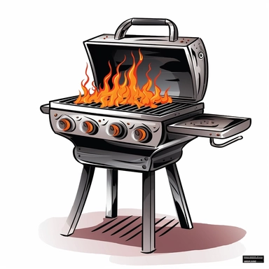 barbeque, grill, bbq, clip art, cartoony, stylised, cartoon, flames, fire, white background, icon