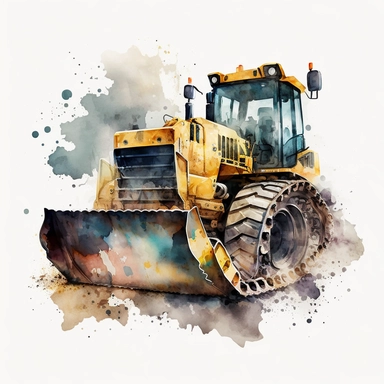 Watercolor bulldozer Clipart, illustration, single design, white background