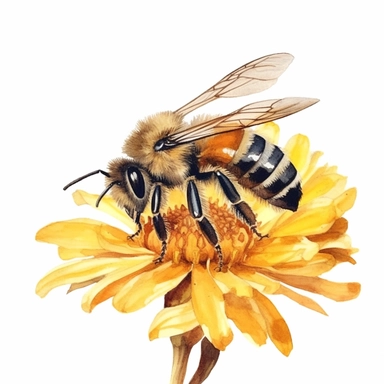 hyperrealism painting , honey bee in a flower , white background, watercolor style, farmhouse chic, tempera clipart