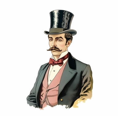 Vintage inviting card , dapper man,clip art,on white-background, 1800s