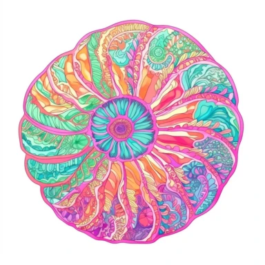 ammonite shell in the style of lilly pulitzer isolated on a white background, vibrant colors, in the style of clipart