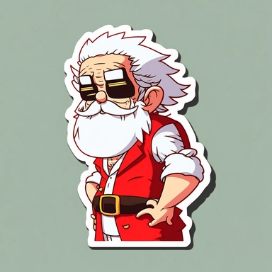 vector sticker design, anime style Santa wearing Prada clipart, white background, flat colors