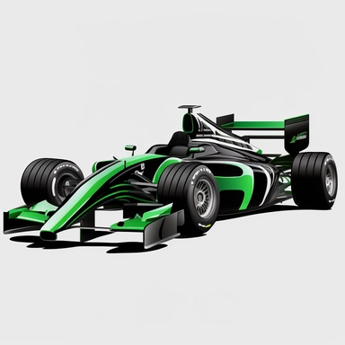 black and Green formula one Ferrari style racing car clipart style, solid white background