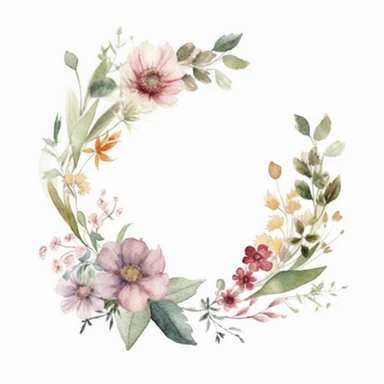 floral crest, delicate flowers, elegant, in the style of watercolor painting, etsy clipart, marriage flower clipart, white background