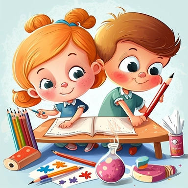 cute cartoon homework, children's magazine illustration,cartoon,clipart