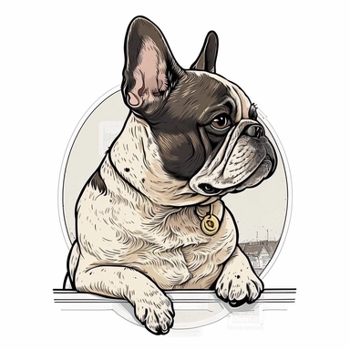 cute french bulldog clip art, sticker, white background, no text
