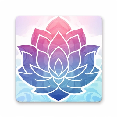zen style sticker, pink purple and light blue, white background, zen vibes, clipart style, square