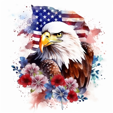 American flag, American, America Eagle, one nation under god, Clipart watercolor, architect, travel, bouquet, eagle bird, no watermark, text, brush , 300 DPI , typography, shapes do not stick together, no text in the picture, on a white background