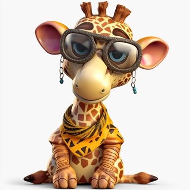 sticker clipart cartoon of a cute giraffe cub with sun glasses, playing the kora, dressed with african gear, pink, Ankh earrings, african gear, 3D, disney pixar style, puppy eyes, looking at athe camera, white background ,high definition, high resulotion, highly detailed,16K , 4:7