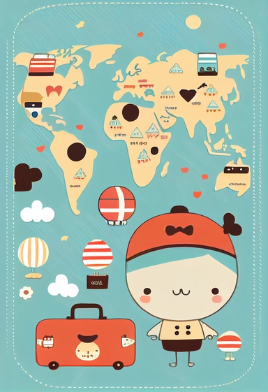 Cute Travel the world pattern, Clipart,by Dr. Seuss ，Blush and bashful background, illustration art