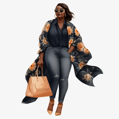 fat Luxury Fashion black girl, Black woman png, full body, Fashion clipart girl, Boss lady clipart, full body, stylish, beautiful black woman, girl boss, clip art,highly detailed, clip art, watercolor art, high definition, white background, transparent background, art