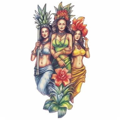 watercolor pineapple group and flowers tiki tattoo cutout designs pineapple tiki tattoo design, in the style of uhd image, colorful watercolors, colorful costumes, multi-layered, high resolution, delicate watercolor, floral still-lifes Clipart desert cartoon t-shirt graphic, vector,contour, isolated on a white background