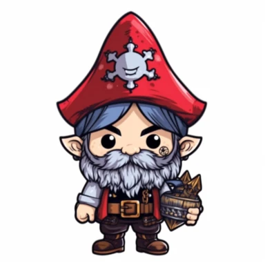 clipart, male kawaii Pirate gnome, kawaii Pirate gnome, isolated on white background, no background