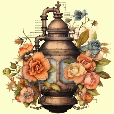 Transport your audience to a mesmerizing realm where steampunk aesthetics meet the fluid beauty of watercolor with this captivating collection of floral arrangements clipart. Harness the expressive power of watercolor as the artistic medium, allowing its translucent layers and delicate brushstrokes to bring life to the steampunk-inspired compositions. Infuse the artwork with the distinctive elements of steampunk culture, referencing the works of authors like H.G. Wells and incorporating imagery 