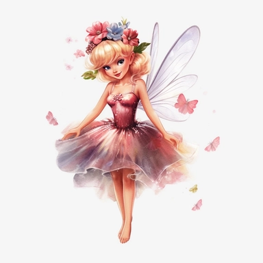 disney style little fairy priness clipart, watercolor clipart, png file, hyper realistic, transparent background,high detail, 8k