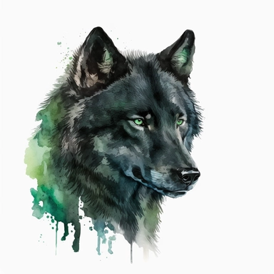 photo of a beautiful black wolf with green eyes watercolour clipart, minimalist, white background, 8k, 1606016102
