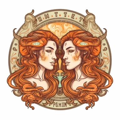 old style fire gemini zodiac, vector design illustration, in the style of detailed heavy metal embroidery, hand-painted details, Horoscope Clipart, isolated white background
