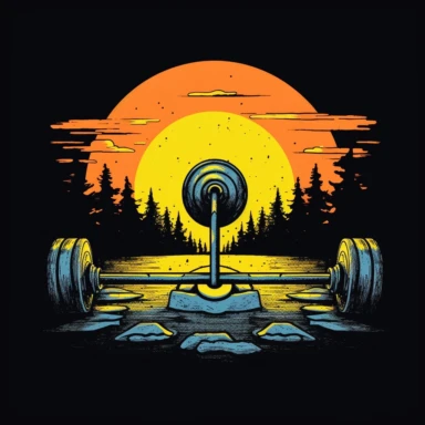 t shirt design of gym weight plates lying on the road while its dawn, Clipart