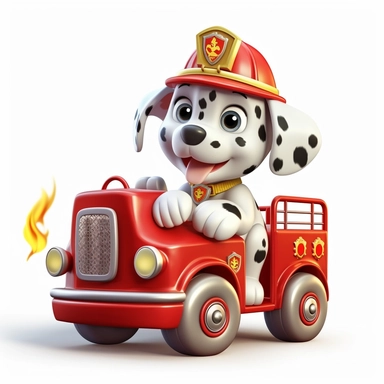 clipart of a cute dalmatian puppy driving a toy fire truck