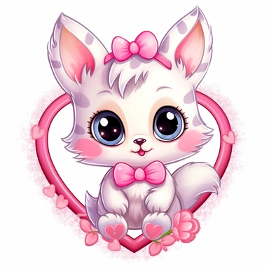 kawaii a very cute cuddly eyes happy kitten wearing a pink coat giving out heart's clipart Easter spring bunny scrapbooking Crafton digital paper white background