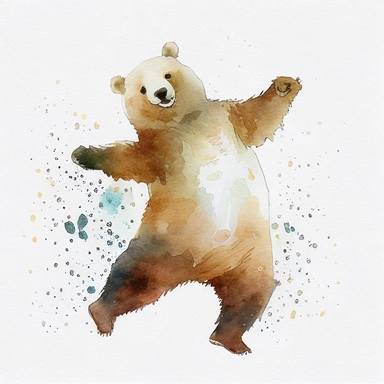a cute dancing bear watercolor clipart, smiling, white background, animated, without texts