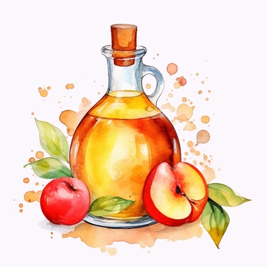 clipart on white background of Apple Cider Vinegar drawn with watercolors, aquarell