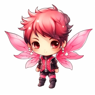 pink fairytale chibi fairy boy sublimation clipart, detail, illustration style, high solution, on the white background