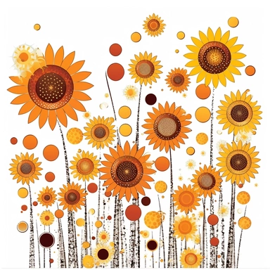 whimsical disco sunflowers clipart, hand drawn art isolated on white background