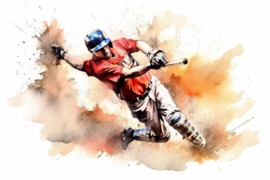 Watercolor, Design an action shot of a baseball player sliding into home plate clipart, hd, on a white background, spaced out