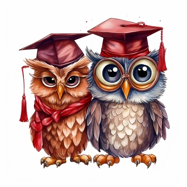 red Graduation couple Owls best friend Clipart Grad Student Owl PNG, Illustration clipart, 4K, extremely detailed Sublimation Clipart,Cartoon,hyper realistic, intricate detail, illustration style,high solution,on the white background
