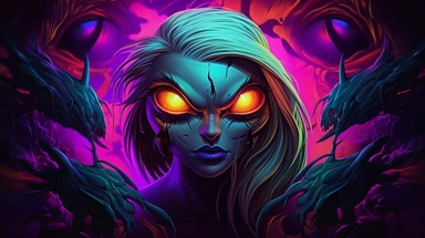 webp, oil painting, glowing eyes, clipart, Halloween, glow in the dark, neon, uhd, vivid, colorful, highly detailed, Tshirt design