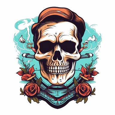 skull with a moustache and smoking a cigar, surrounded with electricity clipart