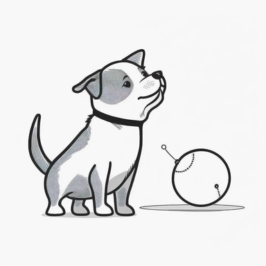 Thanks for always fetching my ball, Mom! Dog with a ball, cute, clipart, flat 2d vector, minimalist, black and white, kids cartoon, svg cut file, line art drawing